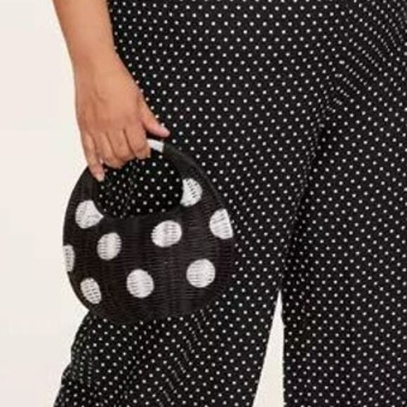 Kate Spade x Target Polka Dot Wicker Crescent Bag Black/White - Picture 4 of 5